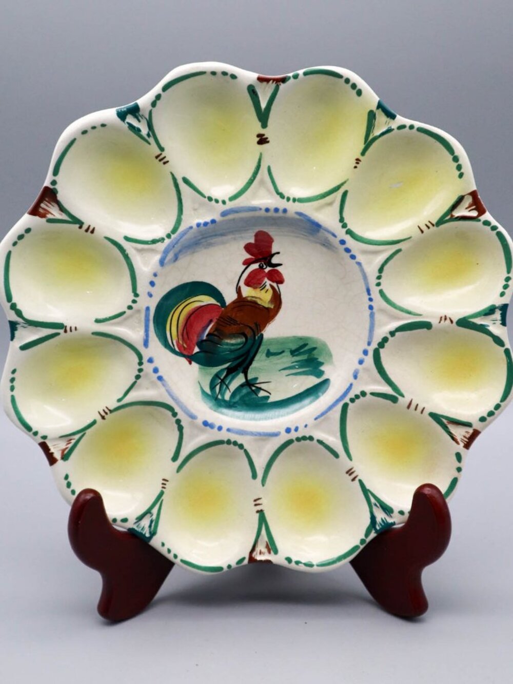 Vtg Italian Art Pottery Deviled Egg Plate Platter Orvieto Rooster MBD Deruta